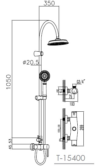 CENTRUM душевая система с термостатом, IMPRESE T-15400 2 CENTRUM душевая система с термостатом, IMPRESE T-15400