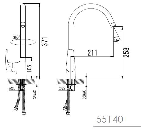 JESENIK смеситель для кухни, хром, 35 мм 55140 IMPRESE 4 JESENIK смеситель для кухни, хром, 35 мм 55140 IMPRESE